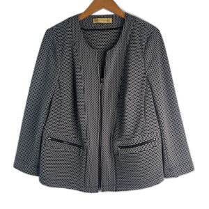 Nipon Boutique Black Gray Full Zip Blazer Patterned Zip Pockets Plus Size 14W